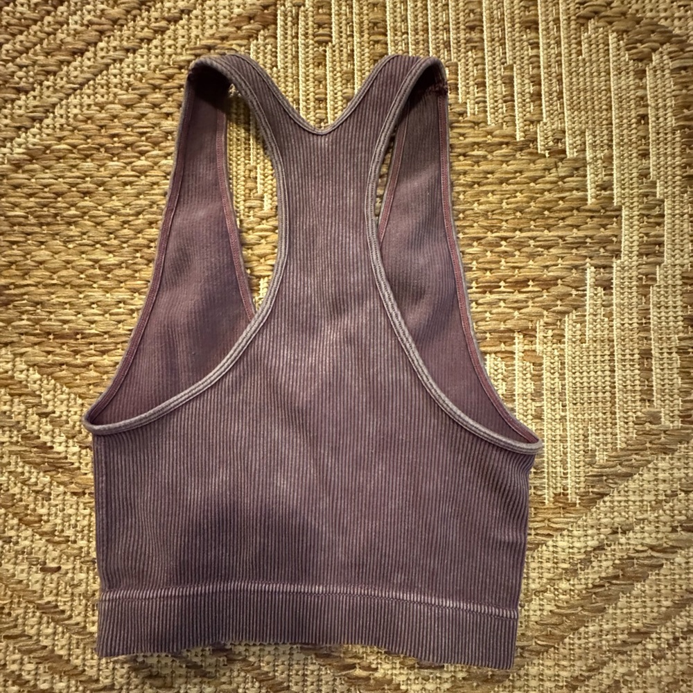 Women's Ribbed Racerback V-Neck Crop Top - Purple - Picture 2 of 3